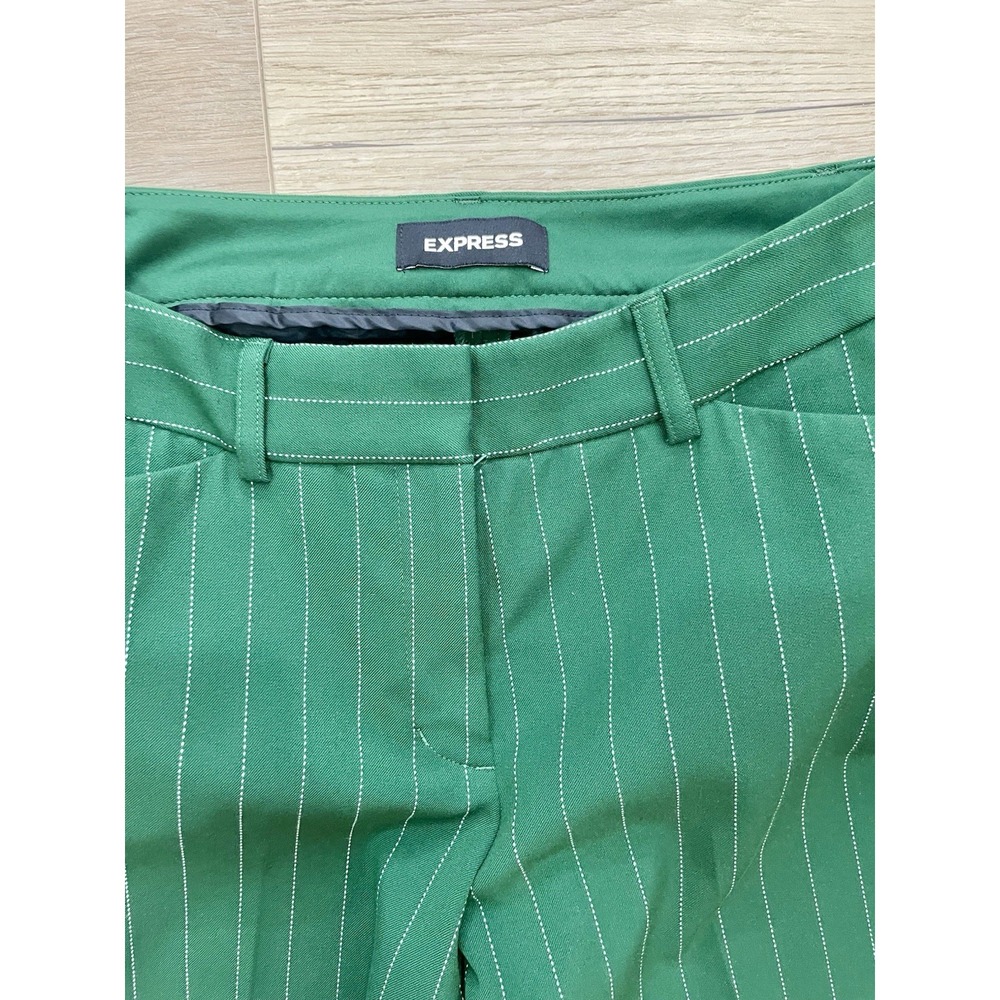 Express Publicist Barely Boot Mid Rise Green Pinstripe Stretch Pants Size 4S - Picture 5 of 15